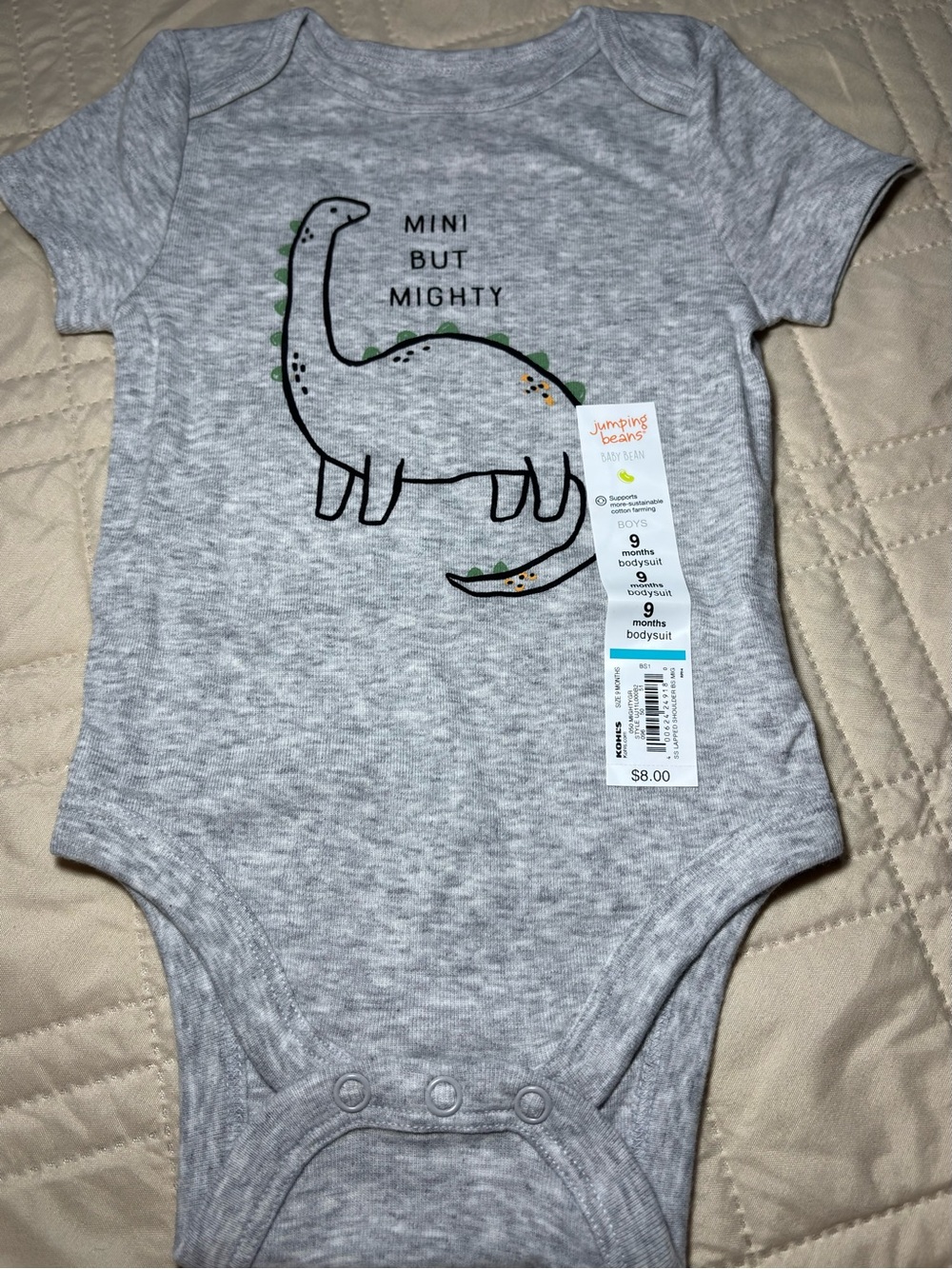 jumping beans 9M Gray Dino 'Mini But Mighty' Short Sleeve Onesie